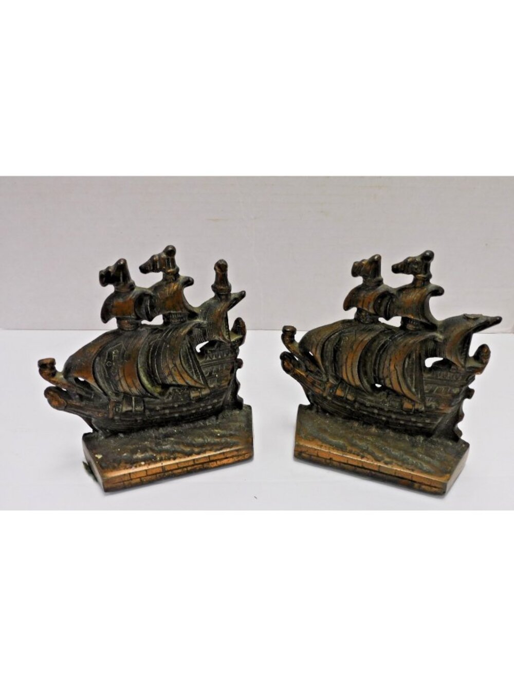 Vtg Spanish Gallion Ship Bookends Bronze Cast Iron 1930's-50's JC442